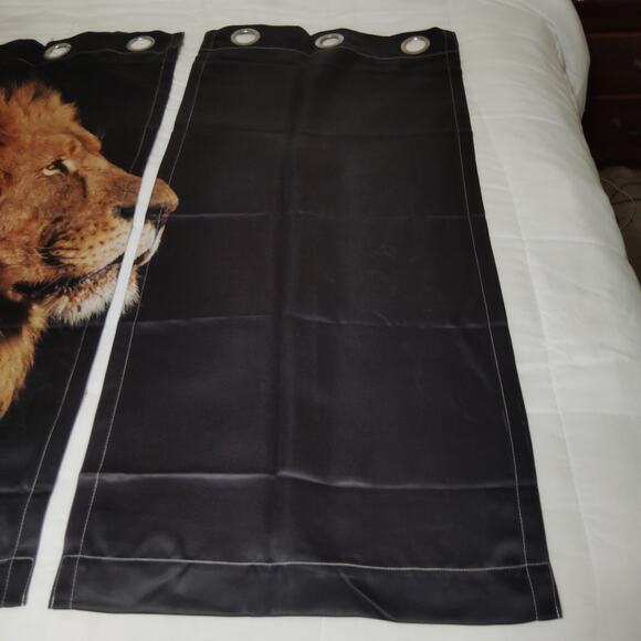 2 Panels Lion Graphic Curtains On Black Background, 42"W x 40"L (Excludes Rings) - Picture 4 of 6